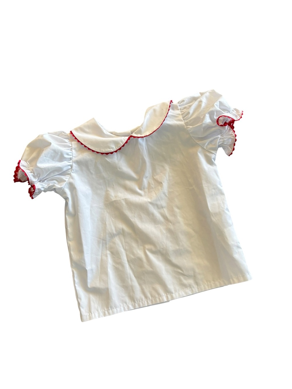 TBBC 5 Girls' White Peter Pan Collar Top with Red Trim
